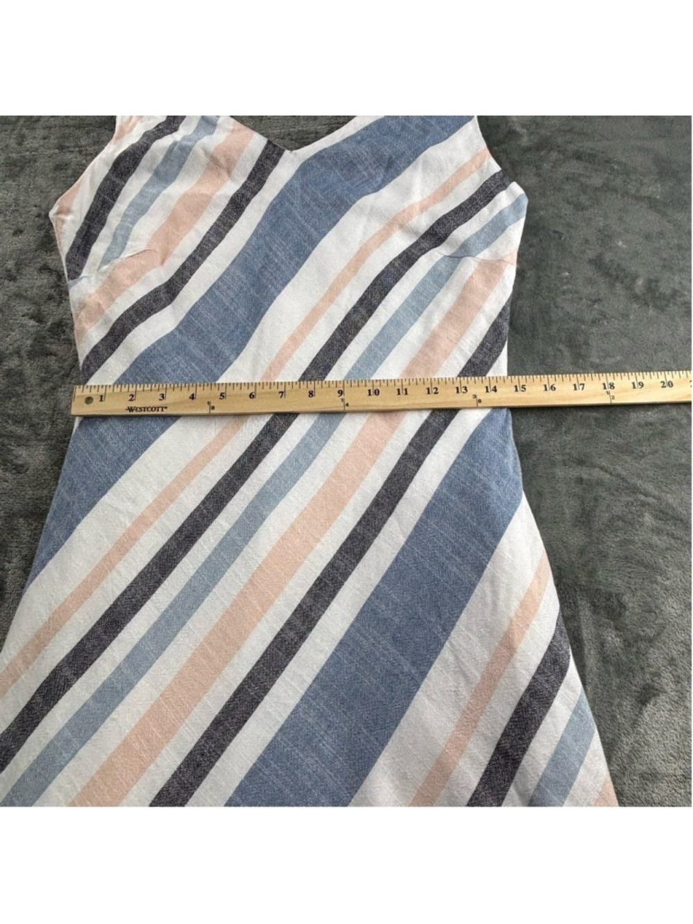 Charlie B Dress Women M Linen Blend Striped Light A-Line Coastal ResortWear Blue - Picture 10 of 14